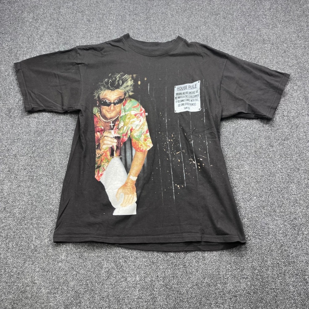 Galumo Rod Stewart Vintage 1999 Concert Band Graphic Black Tee Shirt